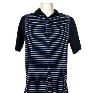 Greg Norman Shark Slim Fit Nav/y/Black Striped Men's Polo Golf Shirt Size Large
